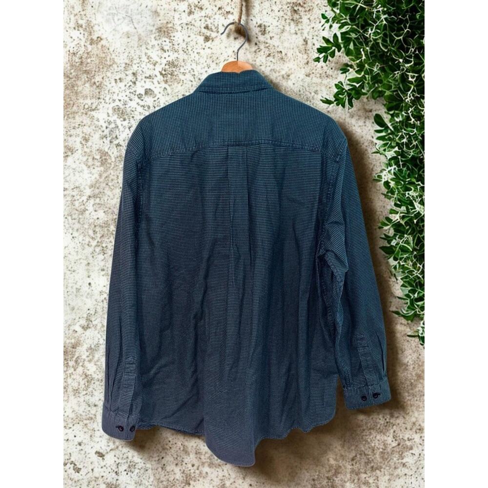 LL Bean Large Blue Green Houndstooth Button Down Shirt Traditional Fit Cotton - Picture 3 of 7